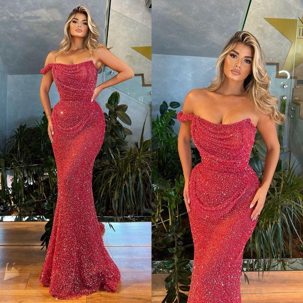 

rosy pink mermaid evening dresses sequins strapless formal party prom dress pleats red carpet long dresses for special occasion, Black;red