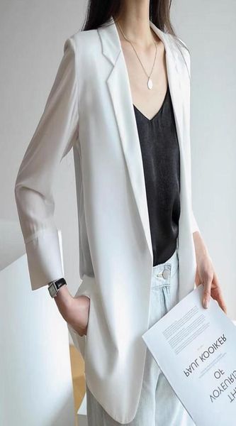 

2022 summer new women039s small suit jacket thin loose sunscreen medium and long chiffon cardigan2951755, Black;brown