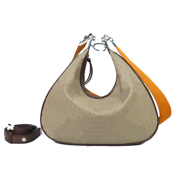 

9A New Crescent Bag Retro Crossbody Half Moon Bags Women Handbags Shoulder Croissant Bags Clutch Purse Old Flower Canvas Leather Adjustable Red Green Strap, Brown