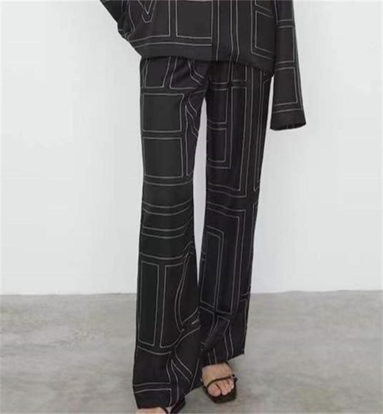 

toteme pants spring fall summer 100 silk logo embroidery casual drawstring nighty wide leg oversize casual style4656535, Black;white