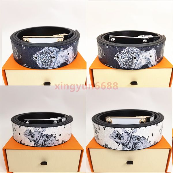 

multi gold silver hardware lion print leather belt for men and women retail wholesale belts welcome customers with box aaa6688, Black;brown