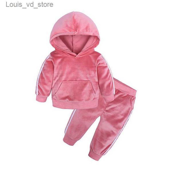 

clothing sets kids clothes boys girls gold velvet suit spring autumn plus baby child warm sweater pants two sets 0-7years t230804, White