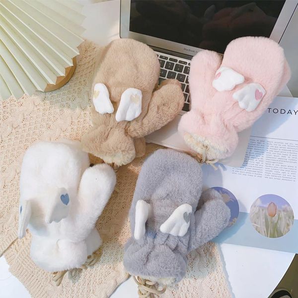 

fingerless gloves cute autumn and winter with flap wings for girls velvet thickening riding cold full wrap student pink 230804, Blue;gray