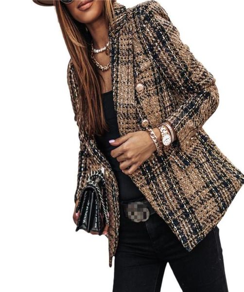 

women blazer office lady plaid print double breasted jacket women long sleeve womens jackets casual blazer mujer5673122, White;black