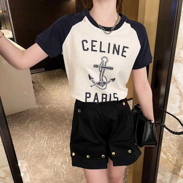 

women's t-shirt designer ce23 summer new fashion printing letter simple and casual versatile color matching knitted short sleeve z804, White