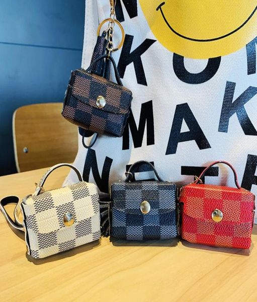 

plaid leather key chains ring jewelry brown tassel less bluetooth headphone case car keyrings holder fashion keychains accessories cute66832, Slivery;golden