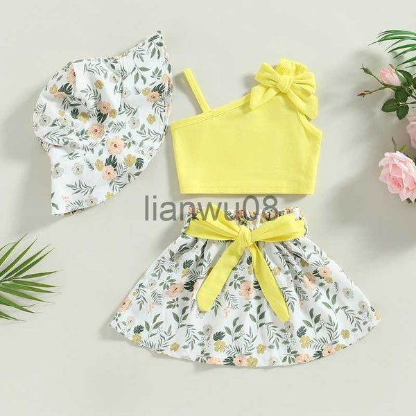 

clothing sets summer kids clothes girls suit children clothes baby sleeveless tank floral skirt and sun hat 3pcs set clothing x0803, White