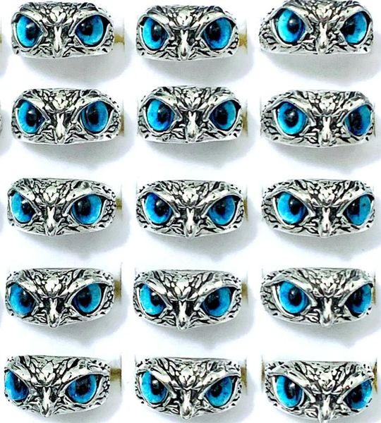 

bulk lots 30pcs blue eye owl vintage rings retro punk gothic rock women men cool biker party gifts jewelry5997462, Golden;silver