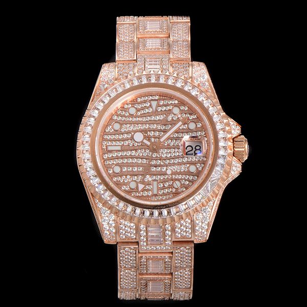 

mens watch automatic mechanical movement full diamond watches 408mm sapphire stainless strap swimming wristwatch luminous montre de luxe wat, Slivery;brown