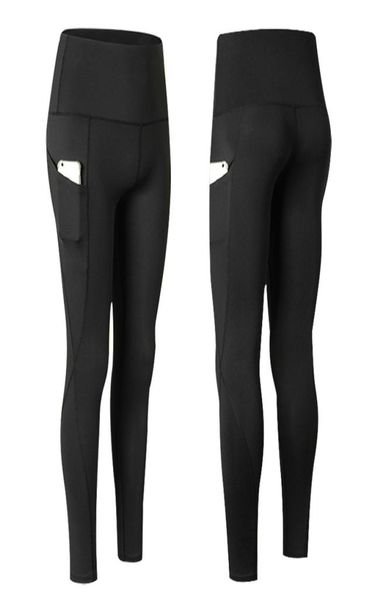 

women aututmn yoga sports leggings solid color fitness running tights high waist pockets workout compression pants trousers hy02219977792, Black