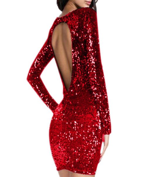 

sequin dress backless women long sleeve flapper tight buttocks robe club wear party dress woman clothes red black champagne8402537, Black;gray