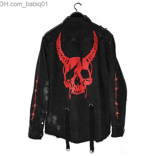 

men's jackets y2k emo men's vintage street denim jacket korean fashion casual skull design harajuku jacket cardigan oversized deni, Black;brown