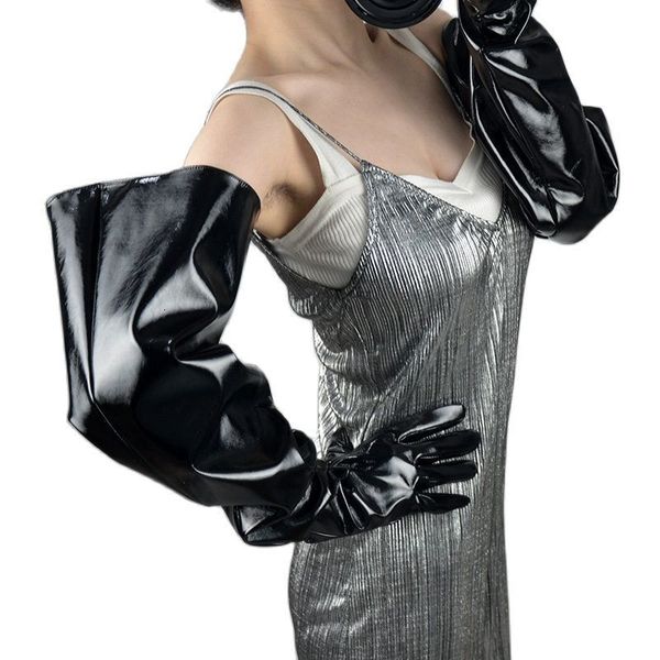 

fingerless gloves patent long gloves faux leather shine black balloon puff sleeves large 70cm wpu1 230804, Blue;gray