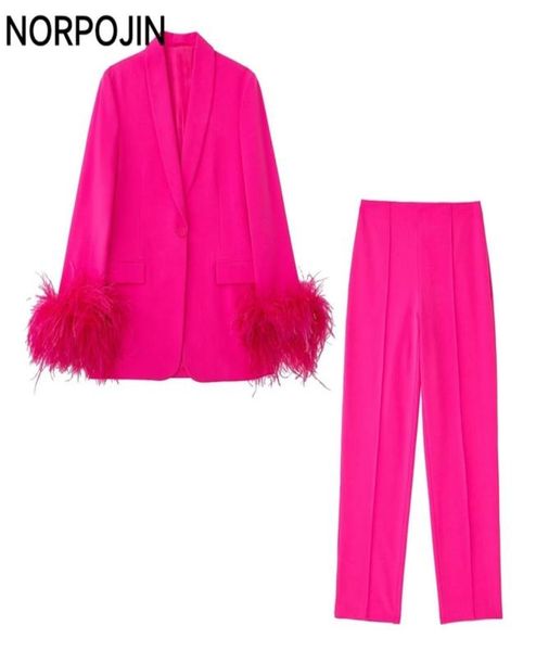 

womens two piece pants rose red feather cuffs blazers set woman 2 pieces womens suit suits for women elegant womens sets trouser p4162466, White