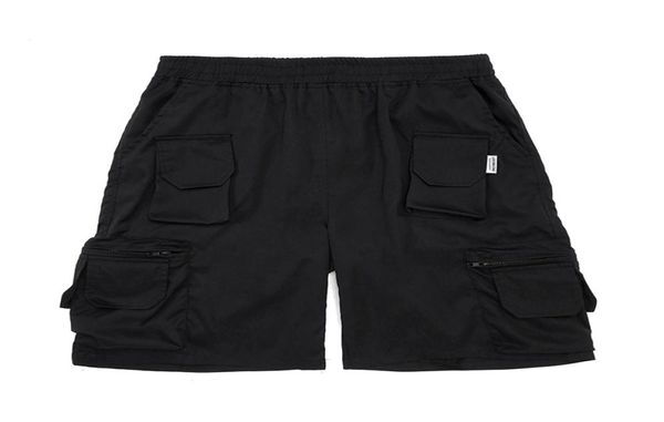 

pants elastic waist multipockets cargo shorts for men summer wide leg solid oversized style knee lenght9607045, Black