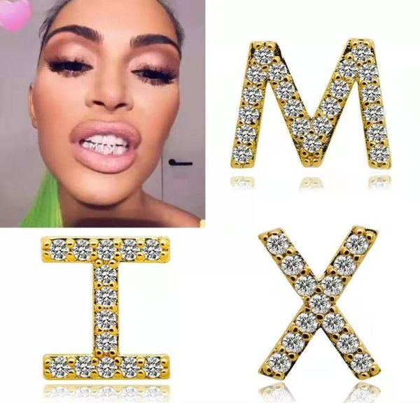 

hip hop letter single tooth grillz for men women diamonds 26 capital letters dental grills 18k gold plated jewelry gift 2 colors g7896506, Black