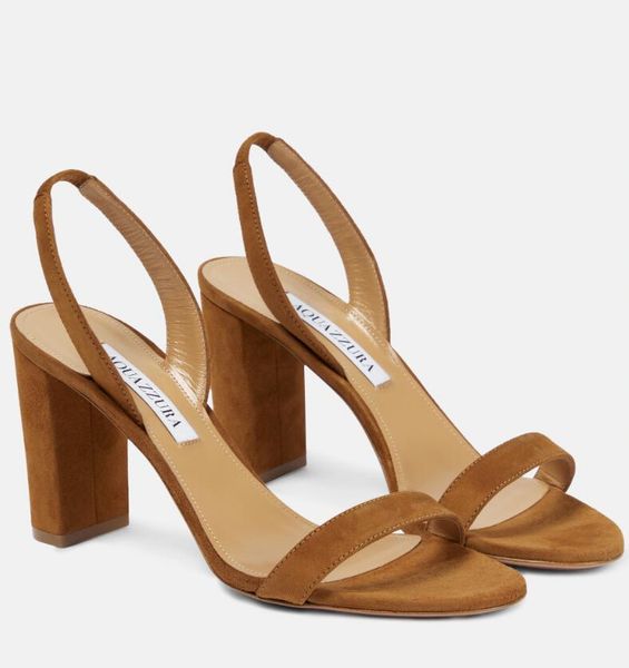 

summer brand aquazzura so nude suede sandals shoes women block heels party dress lady gladiator sandalias eu35-43, Black
