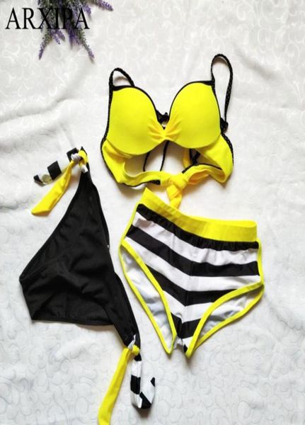 

arxipa 2019 three pieces bikini set bra women swimwear molded swimsuit brazilian high waist bathing suit boyshort big cup new8522346, White;black