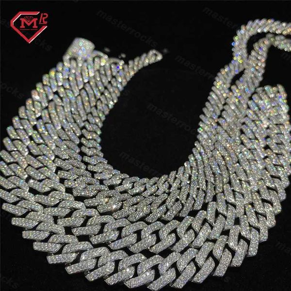 

iced out 10mm 12mm 14mm 925 sterling silver hip hop cuban necklace vvs moissanite diamond link chain