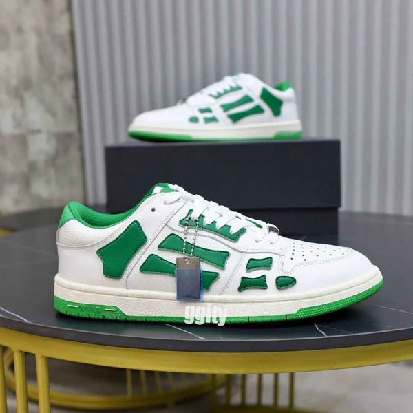 

designer men athletic shoes skelet bones runner women men sports shoes retro sneakers skel low running shoes genuine leather lace up 011
