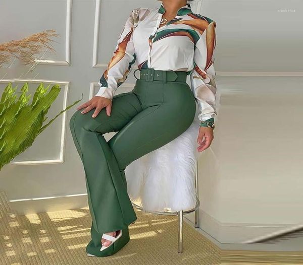 

women039s two piece pants 2 sets ladies shirt suit fashion office wear women wide leg evening woman clothing fall 20224832428, White