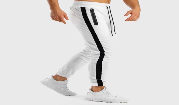 

men039s pants white pencil men slim cotton skinny fashion sweatpants for bodybuilding man sport male pockets striped joggers2085735, Black