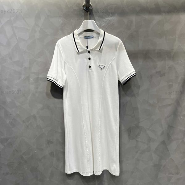 

women designer clothing short sleeve girl dress chest geometric logo badge decoration lady dresses size s-l girl lapel skirt aug02, Black;gray