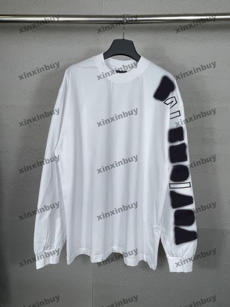 

xinxinbuy men designer tee t shirt 23ss paris sleeve embroidery letters short sleeve cotton women white blue green s-2xl, Black;brown