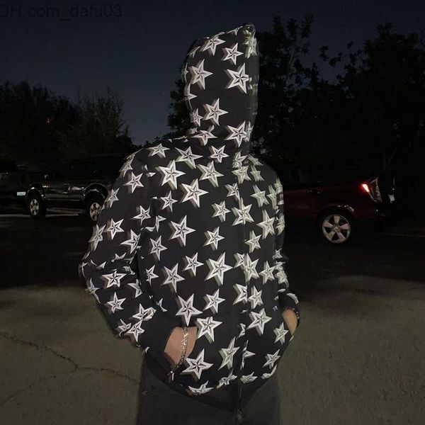 

men's hoodies sweatshirts vintage star pattern hoodie women's fairy grunge long sleeve zipper jacket y2k harajuku oversized sweats, Black