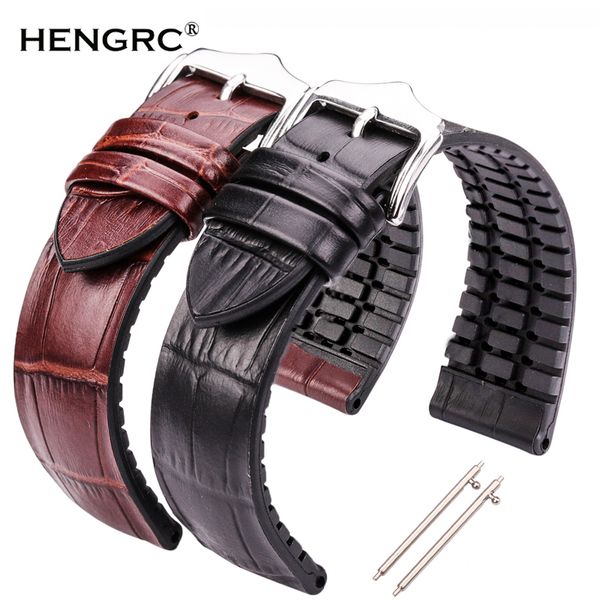 

watch bands genuine leather watchband men women rubber silicone waterproof breathable band strap buckle clock accessories 18 20 22mm 230803, Black;brown