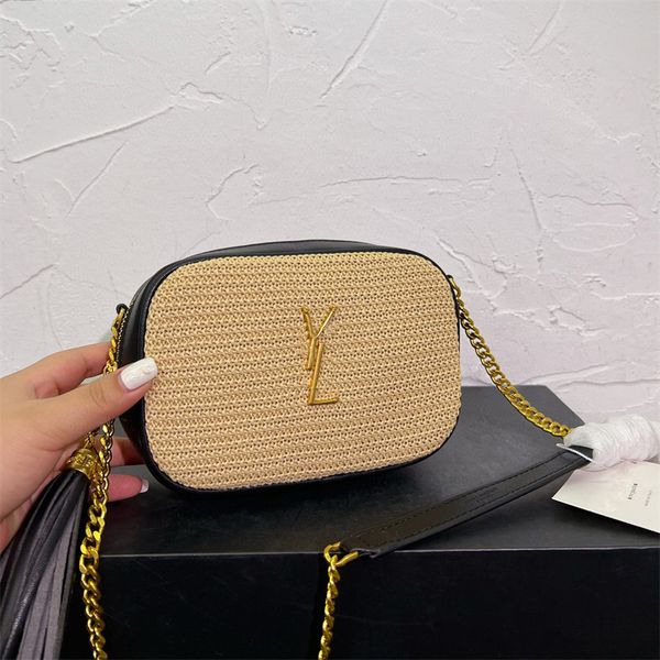 

classic designer handbags for women luxury beach shoulder bags fashion raffia woven bags genuine leather camera bag