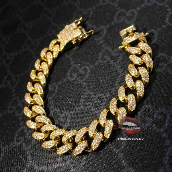 

18k gold bracelet anklet iced out stainless steel cuban link chain moissanite hip hop mens cuban link chain necklace silver