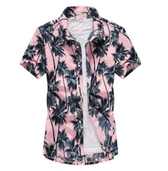 

summer beach hawaiian shirt short mouw plus size flowers coconut palm print pink white shirts men casual holiday camisas251a8110061, White;black