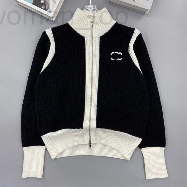 

women's jackets designer ce home knitted long sleeve stand collar triumphal arch embroidery zipper cardigan coat 2022 autumn and winter, Black;brown