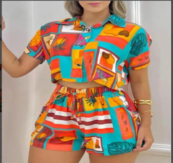 

women039s two piece pants summer women all over print short sleeve drawstring shorts set fashion suit female casual office 4845817, White