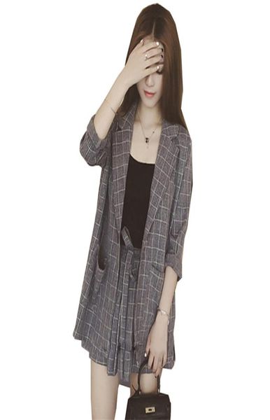 

new loose lady midi long blazers summer two piece big size women linen blazer shorts formal suits thin sun protection coat w4288661568, White;black