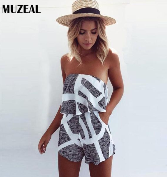 

muzeal summer strapless jumpsuits backless sleeveless peplum woman rompers night club young girls mini overalls 171565124, Black;white