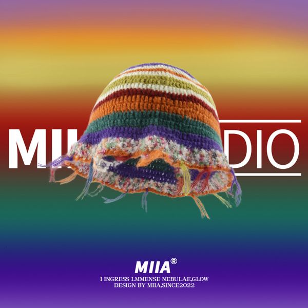 

wide brim hats bucket autumn winter retro hand crocheted fringe colorful striped knitted skull cap women collision colour outdoor warm fishe, Blue;gray