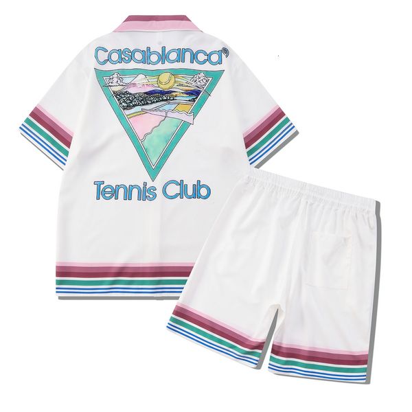 

men's tracksuits casablanca color stripe tennis club men women short set hawaii beach style suit hip hop shirt shorts couple suit casa, Gray