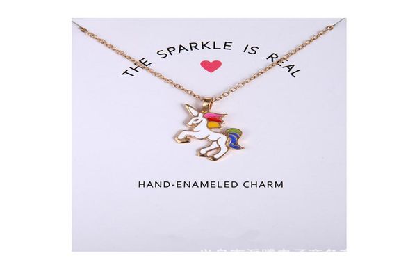 

fashion unicorn necklace for girls children kids enamel cartoon horse jewelry women animal pendant necklaces with retail card3169636, Silver