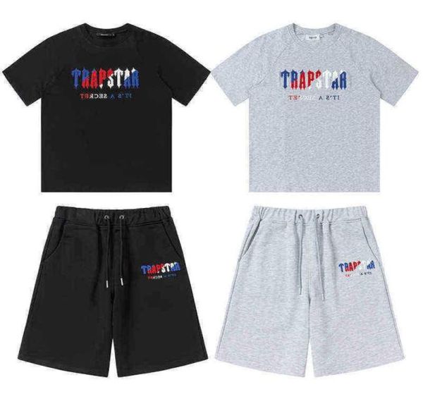 

mens shorts and t shirt set tracksuits fashion couples towel embroidery letter men's set womens crew neck trap star sweatshirt suits 06, Gray