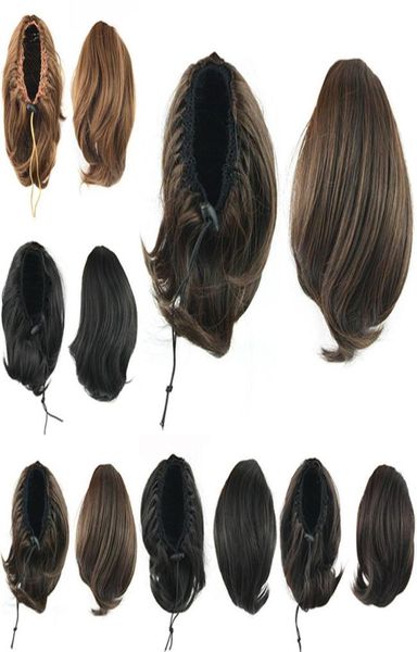 

10 inches drawstring synthetic ponytail big curly ponytails simulation human hair extension bundles 4 colors optional sp098n5774749, Black