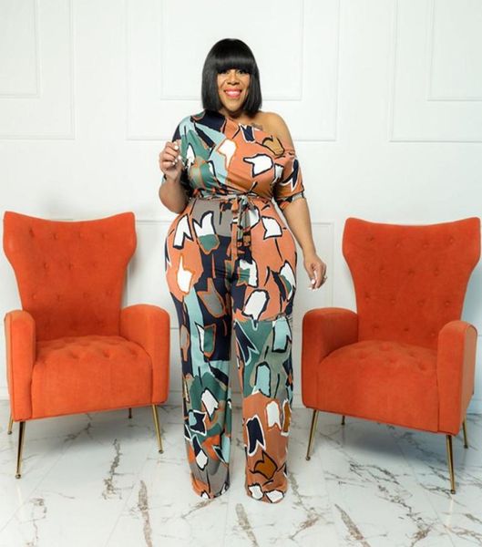 

women039s plus size pants summer woman jumpsuits belt print one piece outfit fashion shoulder club 2022 lady loose wholewom2812548, Black
