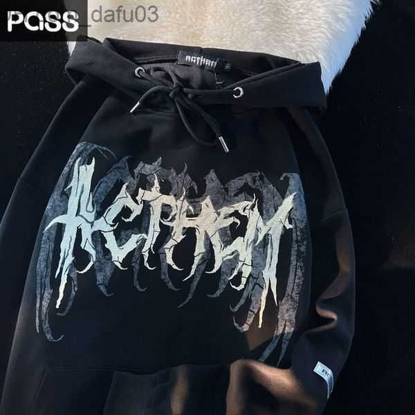 

men's hoodies sweatshirts vintage high street hiphop y2k women's hoodie spring and autumn american style loose couple national bra, Black