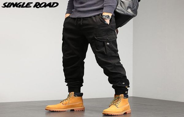 

mens cargo pants baggy button hip hop fashion techwear joggers male trousers streetwear casual 220422037639696, Black