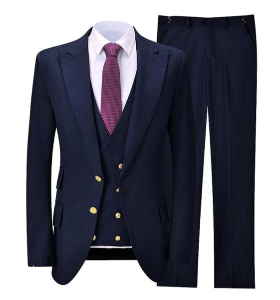 

men039s suits blazers navy blue men 3 pieces gold buttons peaked lapel groom tuxedos wedding for business clothing blazerve1013879, White;black