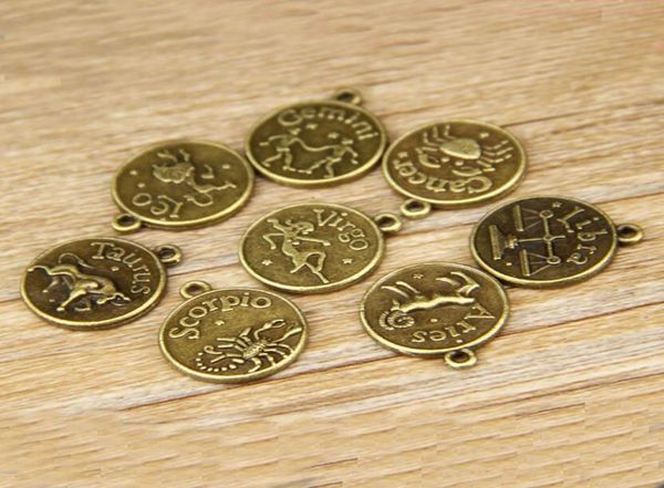 

epacket dhl retro twelve constellation pendant alloy charms gsxd021 jewelry charm pendants8922052, Bronze;silver
