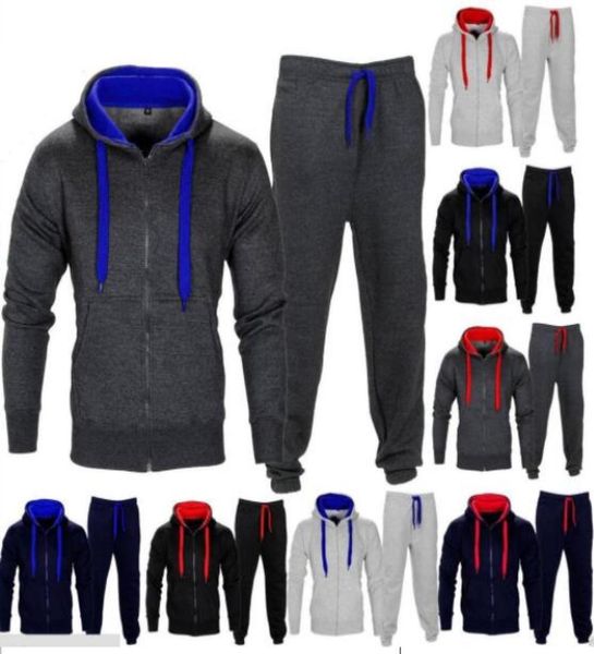 

mens jogger casual tracksuits cardigan hooded hoodies long sweatpants suits hommes panelled running gym suits autumn winter tracks4111343, Gray