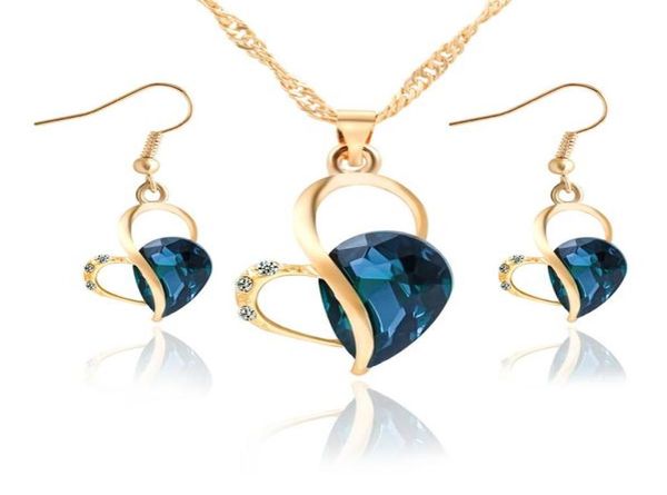 

wedding crystal hearts pendant chain chokers necklaces charm ear rings drop dangle earrings for women luxury bridal jewelry s1510565, Silver