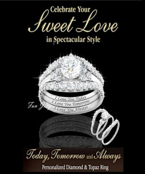 

wedding rings 3pcs set classic bright woman fashion crystal jewelry exquisite silver colour white ring7548397, Slivery;golden